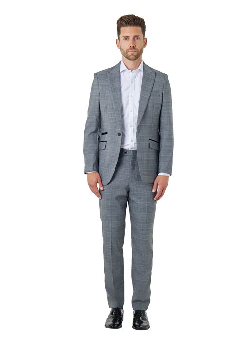 Mens Grey Black Prince of Wales Check Suit Tailored Fit – XPOSED