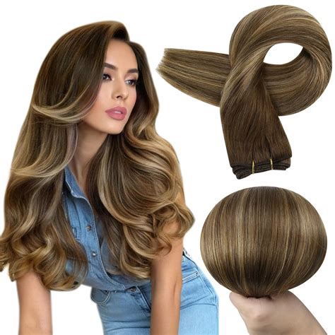 Full Shine Hand Tied Weft Hair Extensions Human Hair 14 Inch Sew in ...