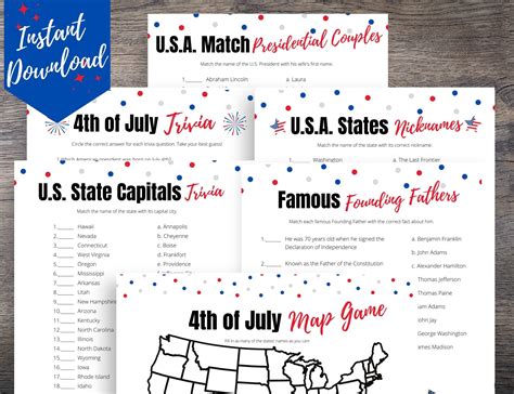 4th of july trivia 6 game bundle for adults and kids 4th of july ...