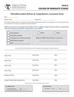 2017-2026 Tarleton State University College of Graduate Studies Form 3 ...