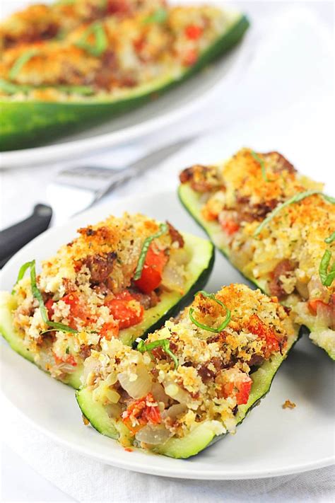 Stuffed Zucchini Boats With Sausage and Tomatoes • Now Cook This!