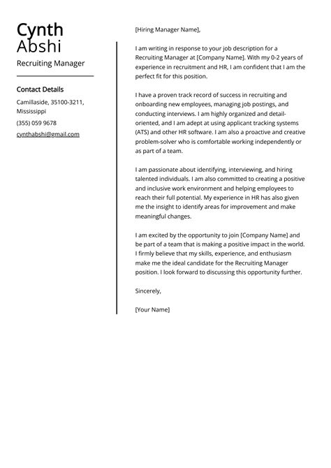 Recruiting Manager Cover Letter Example (Free Guide)