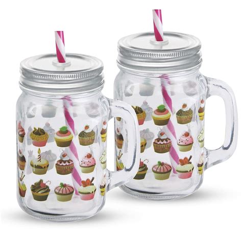 Buy Treo by Milton Dziner Mason Storage Glass Jar with Straw, Set of 2 ...