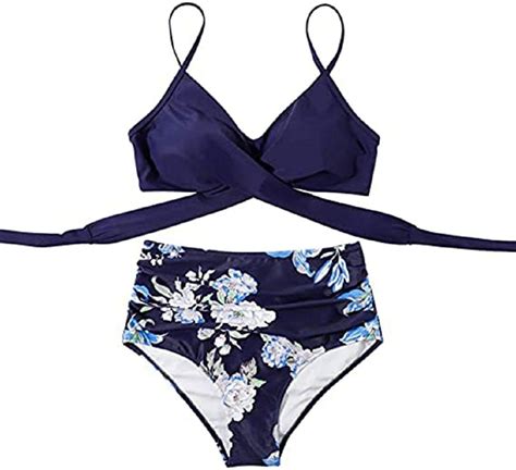 Women Cross Wrap Halter Bikini Set High Waisted Bathing Suits Push Up ...