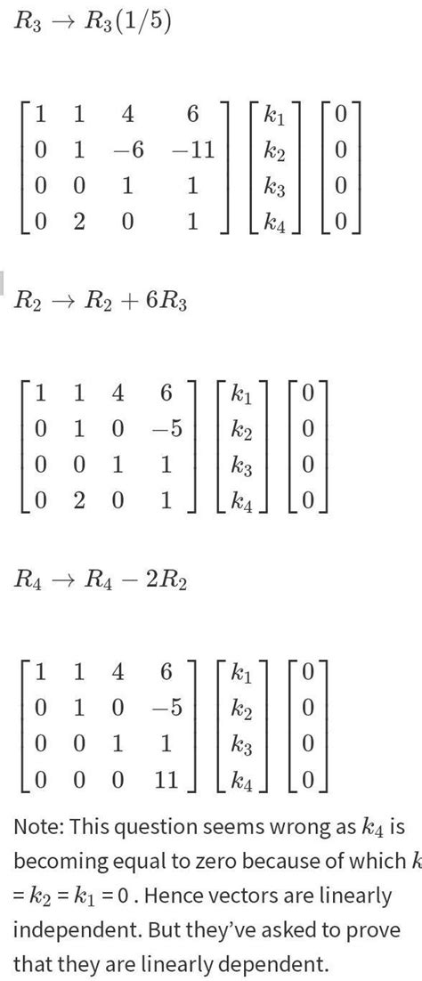 7. Examine the following vectors of linear dependence and find the ...