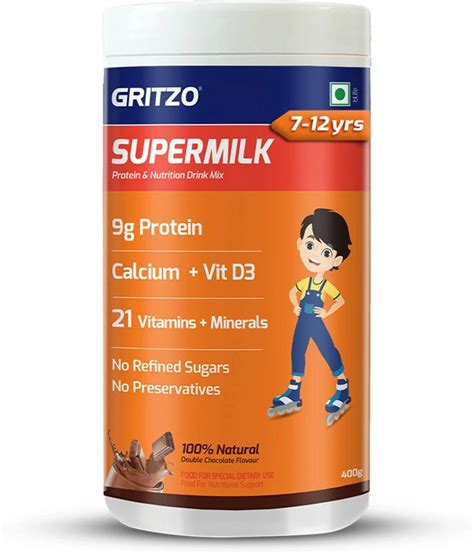 Gritzo SuperMilk Overall Growth (7-12y Boys), 9g Protein (Double ...