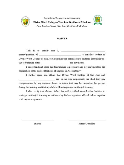 Image result for Waiver Statement Example