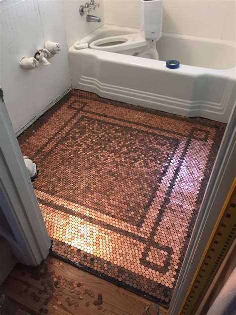 Tiling the floor with pennies (again!) | Penny floor, Penny floor ...