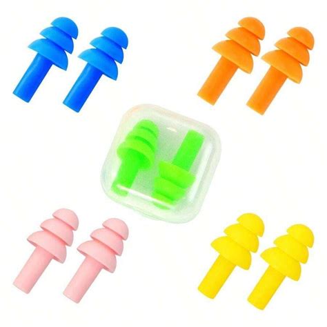 5 Pairs Of Swimming Earplugs With Round Handles Silicone Waterproof ...