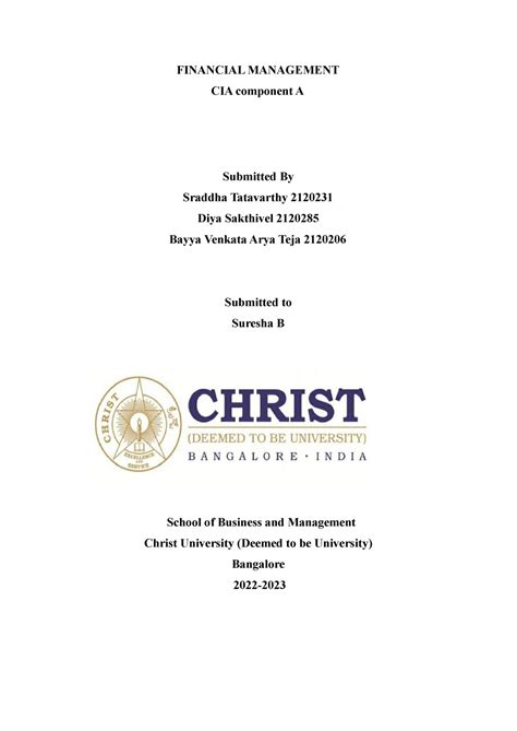 Financial Management (1) - FINANCIAL MANAGEMENT CIA component A ...