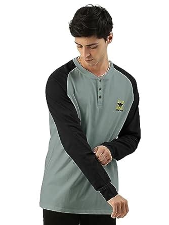 Buy Maniac Mens Printed Round Neck Raglan Full Sleeve Light Grey and ...