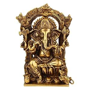 Buy SVARUP Brass Sitting Ganesha Idol in Gold Color Height 8 Inch ...