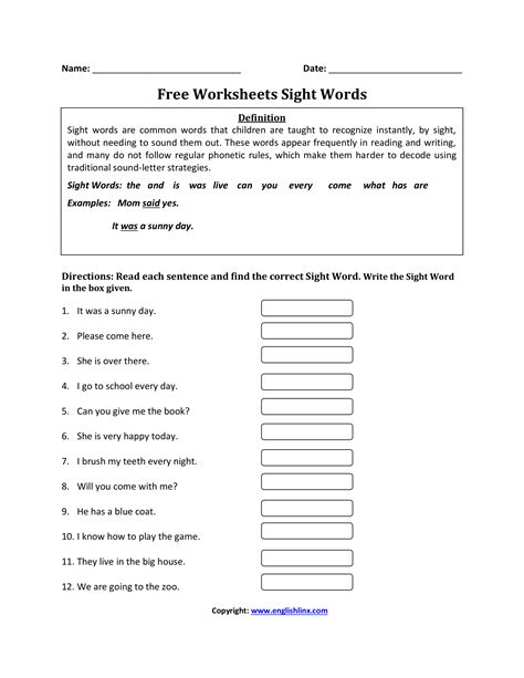 Sight Words Worksheets | Printable Sight Word Practice by Grade
