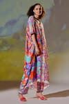 Buy Multi Color Silk Printed Abstract V Neck Majida Kaftan Tunic For ...