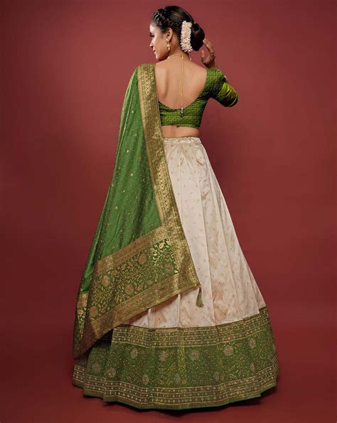 Chiku Banarasi Pattu Half Saree With Zari Work – Gajiwala