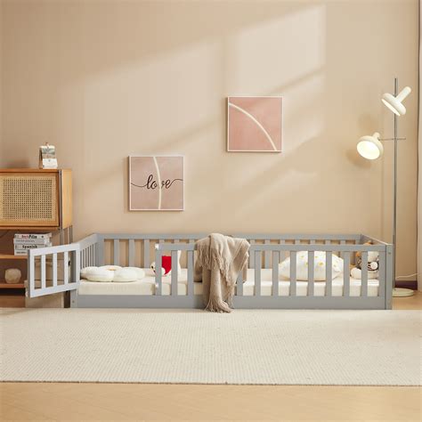 Ktaxon Montessori Twin Floor Bed with Safety Guardrails, Toddler Bed ...