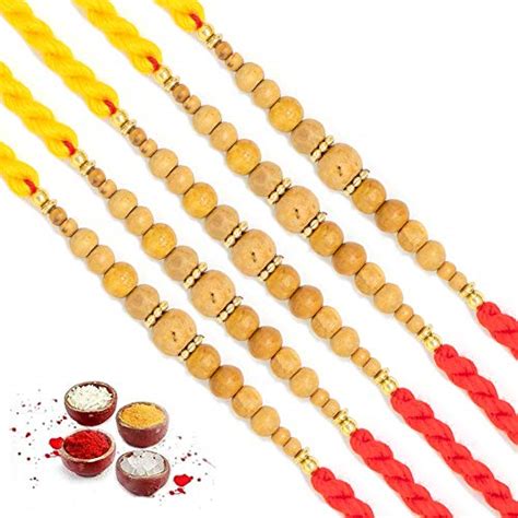Buy PopStore Stunning Wooden Beads Desinger Thread Rakhi For Brother ...