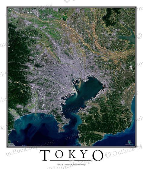 Tokyo, Japan Satellite Map Print | Aerial Image Poster
