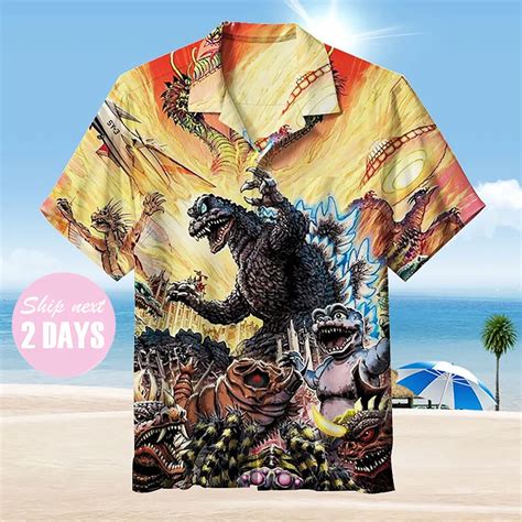 Godzilla Hawaiian Shirt Godzilla Button Shirt Vintage Hawaii - Etsy