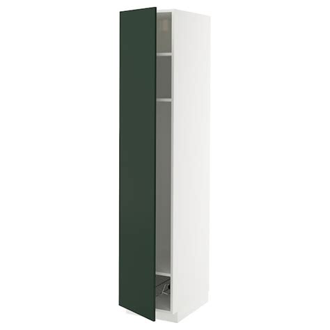 METOD high cabinet w shelves/wire basket, white/Havstorp deep green ...