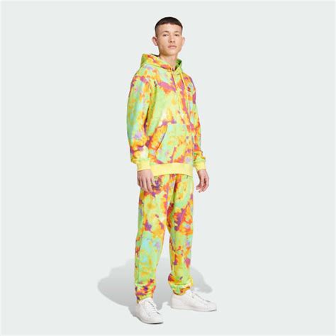 adidas Tie-Dyed Allover Print Hooded Sweatshirt - Yellow | Free ...