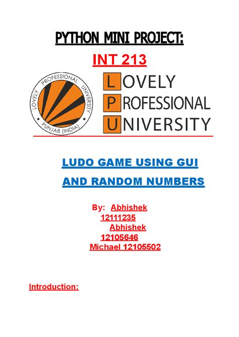 Python Mini Project INT 213: Ludo Game with GUI and Random Numbers ...