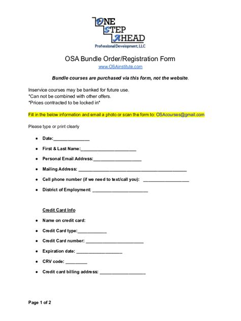 Fillable Online OSA Bundle Order/Registration Form Fax Email Print ...