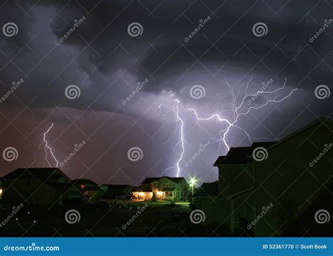 Lightning Strikes House stock photo. Image of surge, strikes - 52361770