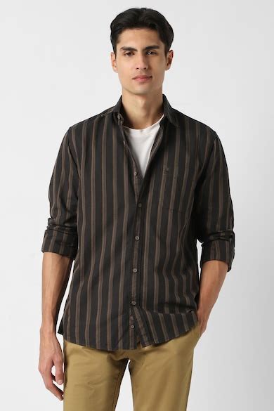 Buy Men Black Slim Fit Stripe Full Sleeves Casual Shirt Online ...