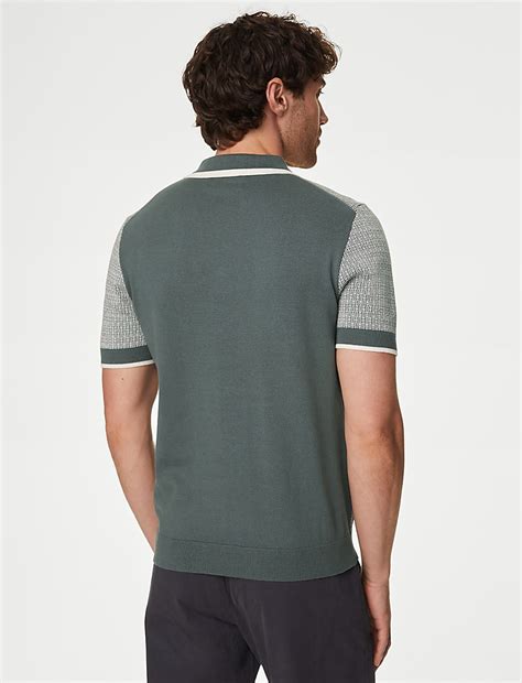 Buy Cotton Rich Geometric Knitted Polo Shirt at Marks & Spencer
