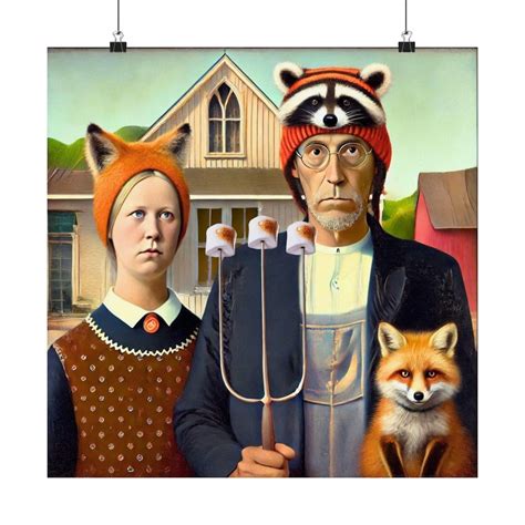 American Gothic Poster, Grant Wood Painting, Iowa Farmer Print, Urban Hipster Gift, Man ...