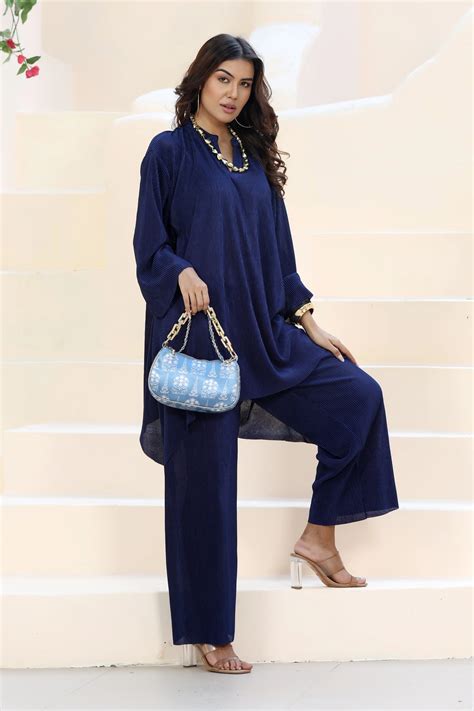 Flow Line Co-ord Set Navy Blue – Desi Pop