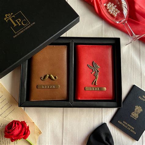 Personalised Red & Brown Couple Passport Cover | TPC Gifts