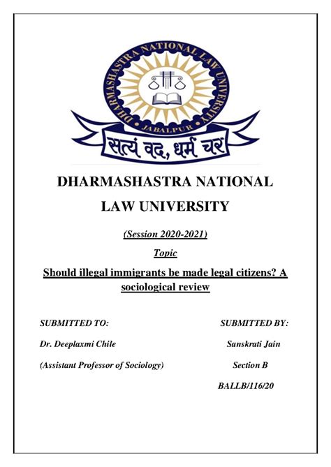 Sociology project Sem I - DHARMASHASTRA NATIONAL LAW UNIVERSITY ...