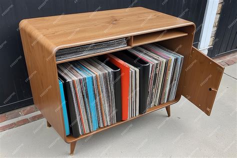 Premium AI Image | Retro Vinyl Record Storage Cabinet