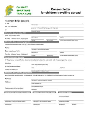 Fillable Online Travel Consent Form - Calgary Spartans Fax Email Print ...
