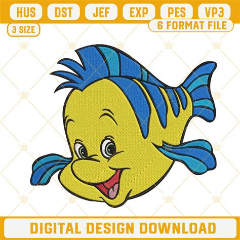 Flounder Ariel Embroidery Designs, Little Mermaid Fish Machi | Inspire ...