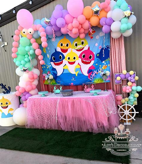 Babyshark for baby girl | Shark themed birthday party, Shark birthday ...