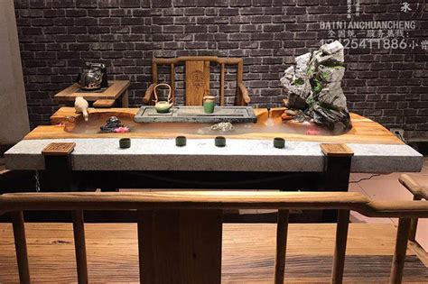茶桌新中式循环流水茶台实木大板景观一体禅意养鱼功夫茶桌椅组合-淘宝网