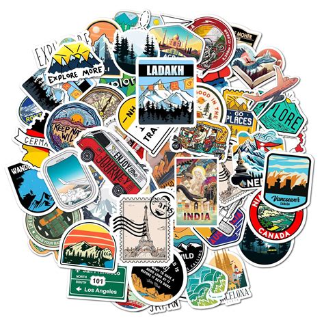 Vinyl Pack of 55+ Travel Stickers for Laptop, Luggage Bags, Journal ...