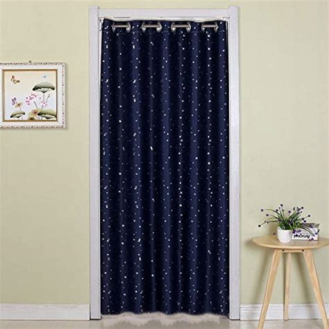 Buy WPKIRA Grommet Top Blackout Curtain Navy Stars Printed Doorway ...