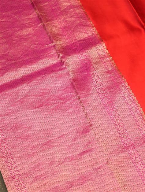 Handwoven Pink Banarasi Mashru Silk Saree – Sumangal Banaras