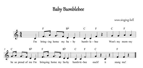 Baby Bumblebee Karaoke, Sing-Along, Printable Score PDF