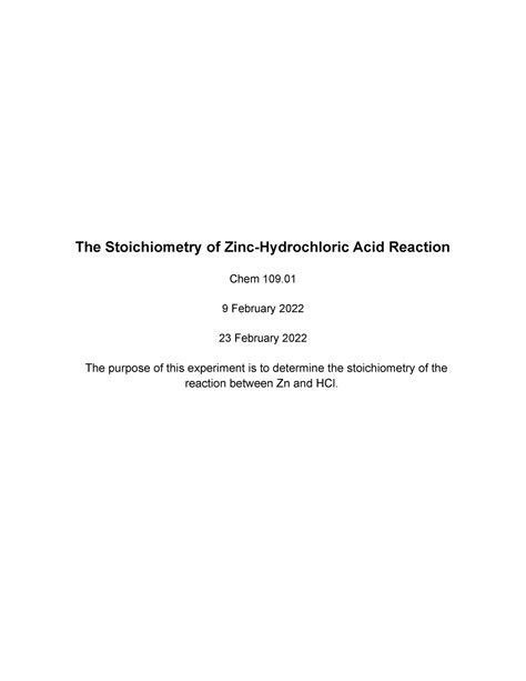 The Stoichiometry of Zinc-Hydrochloric Acid Reaction-2 - CHEM 109 - 9 ...
