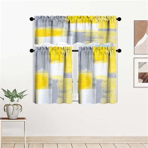 Modern Yellow Kitchen Curtains Lemon Bright Yellow Color Tier Kitchen