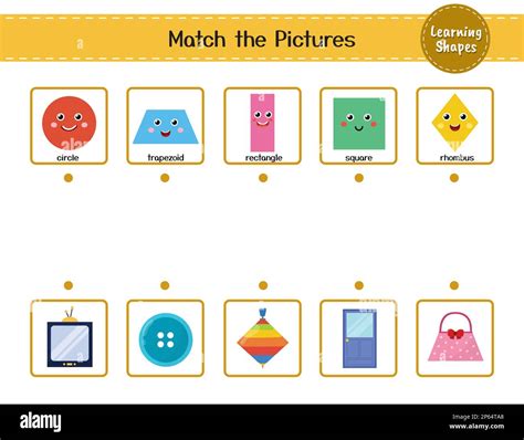 Match the shapes with objects. Puzzle activity page for kids. Learning ...