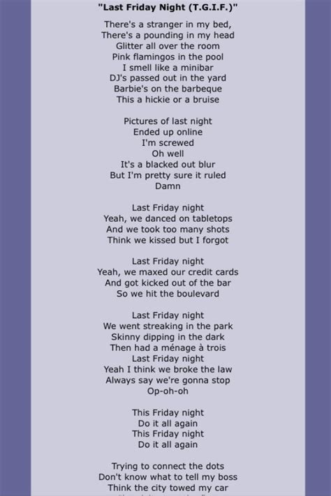 Katy Perry last friday night | Great song lyrics, Katy perry lyrics ...