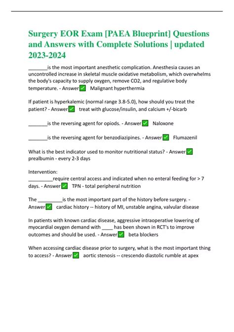 Surgery EOR Exam [PAEA Blueprint] Questions and Answers with Complete ...
