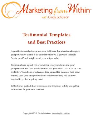 Fillable Online Testimonial Template and Best Practices - Solo-Ecom Fax ...