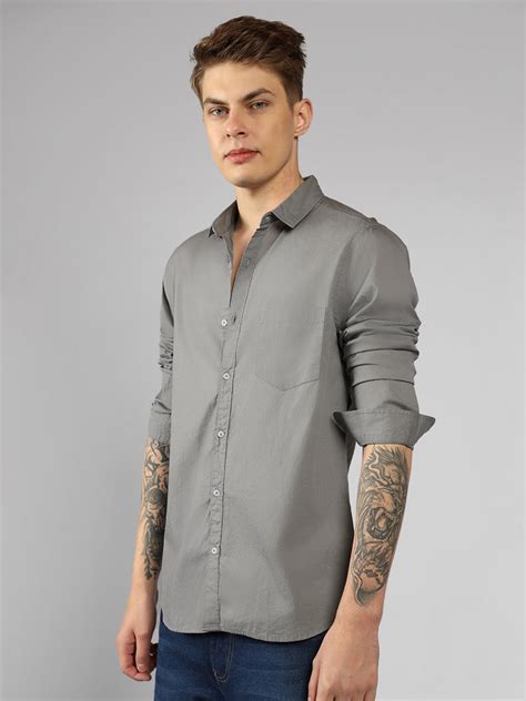 Men's Solid Slate Grey Slim Fit Cotton Casual Shirt – DENNIS LINGO